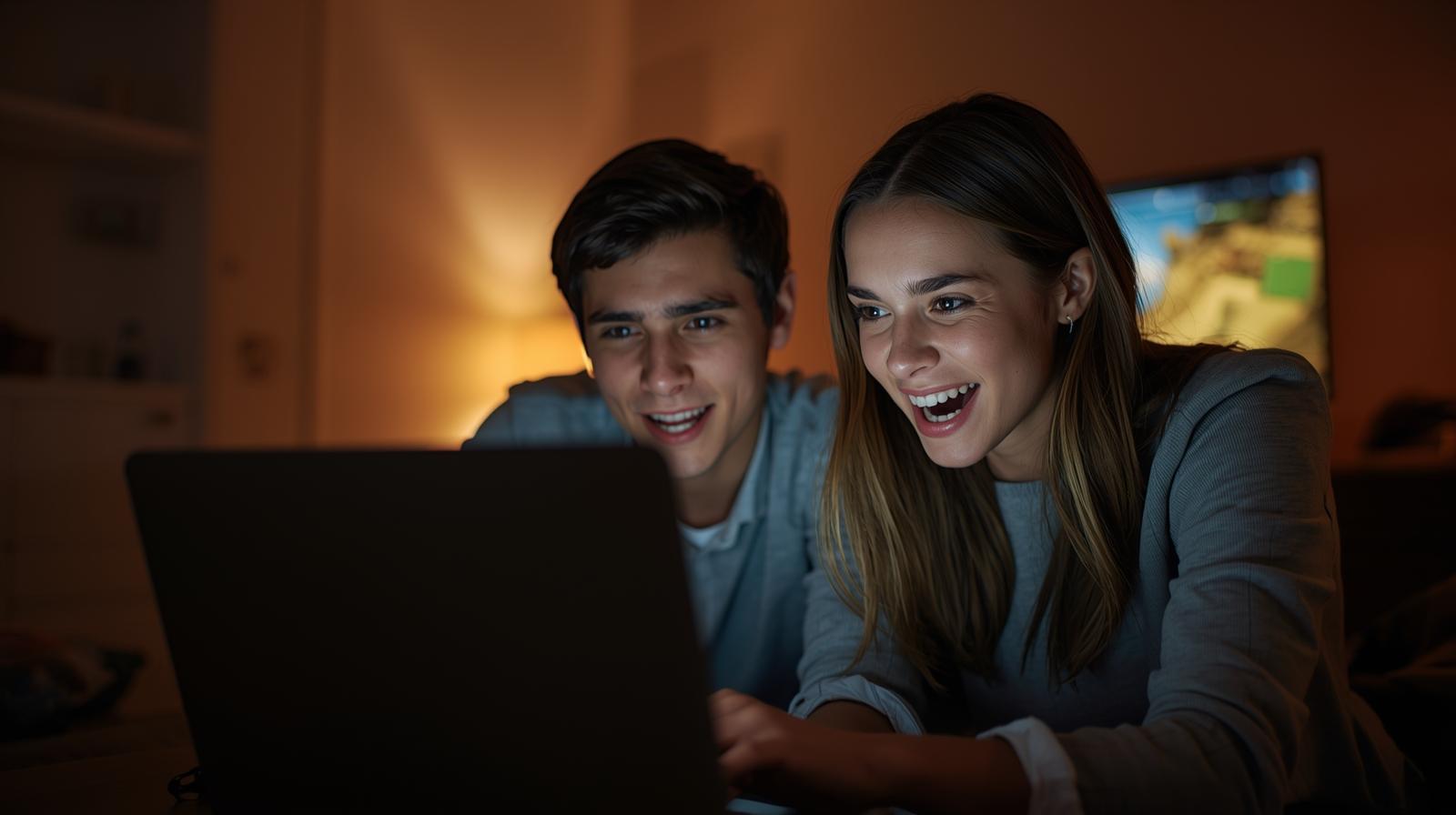 Two friends play online casino on laptop in cozy evening living room - AI and the Future of Gambling Platforms Transforming Experiences with Jili Slots
