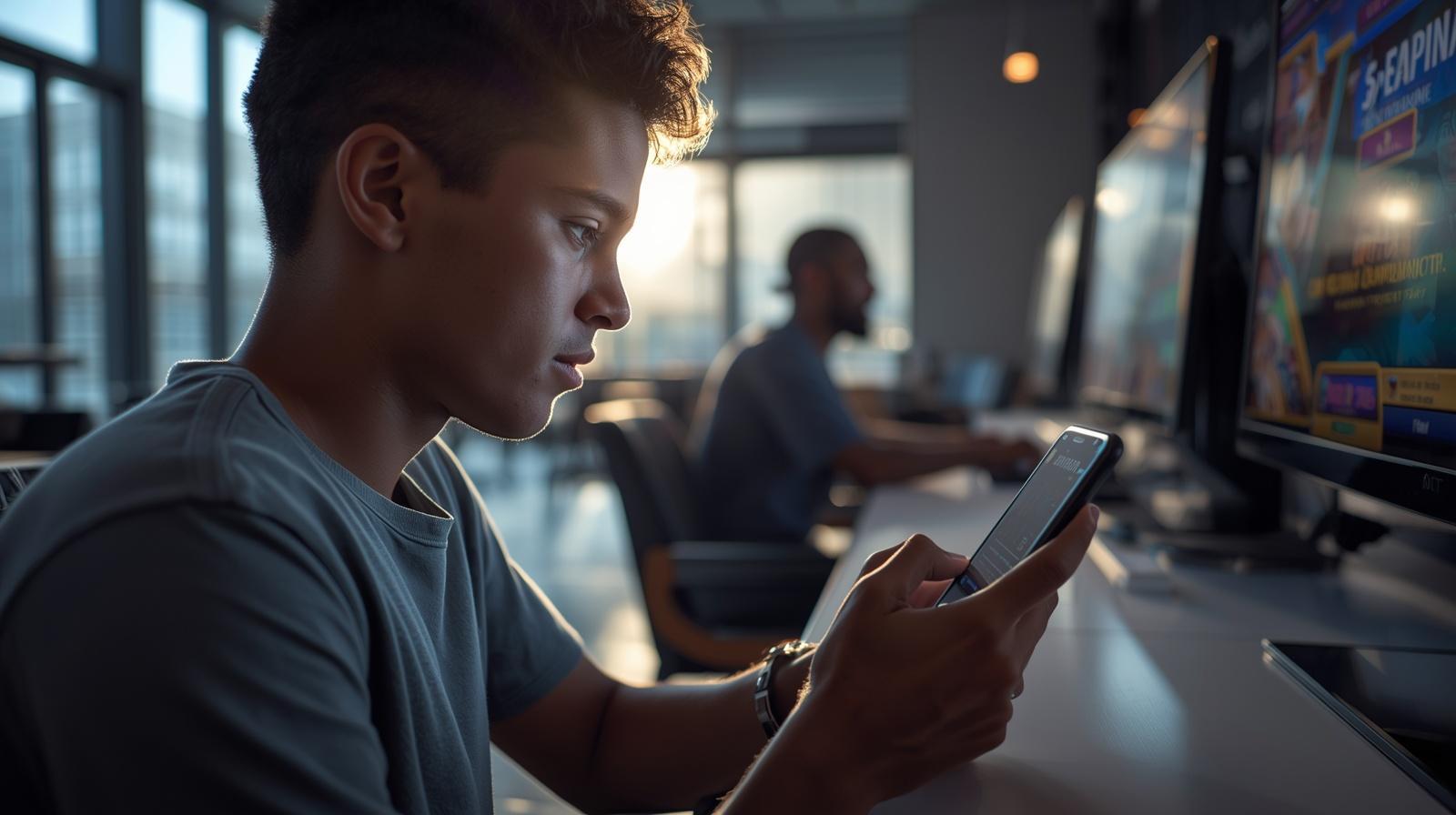 Young gamer explores immersive casino platform inside bright modern entertainment lounge space - Interactive Casino Design Trends Accelerate as Rooli Inspires Smarter Digital Gaming Spaces